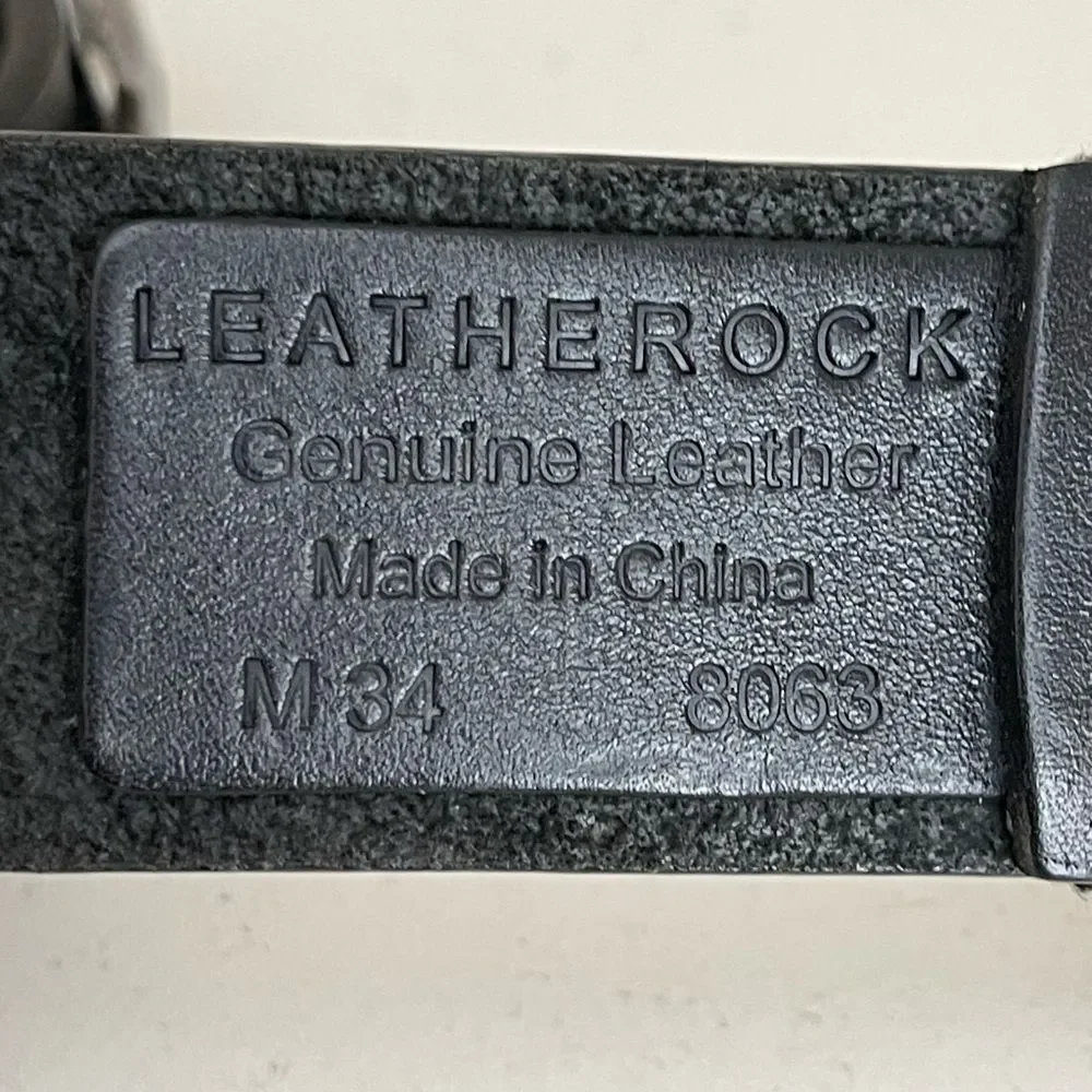 Vintage Leatherock Black Leather Belt with Silver gray stone Accents